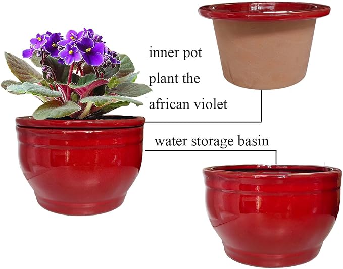 African Violet Pots Self Watering Round Ceramic Violet Pot