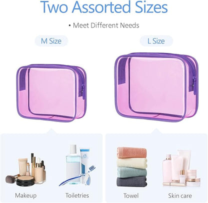 PACKISM 2 Pack Clear Toiletry Bags with Zipper, Water-resistant Cosmetic Bag, Clear Makeup Bag Fit Travel Essentials, Carry-on Travel Bag, Light Pinkish Purple
