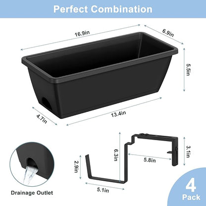 smusei 4 Pack Window Boxes Planters 17’’ Railing Planter Box