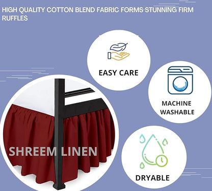 Shreem Linen Ruffled Bed Skirt with Split Corners, Gathered Style, 100% Microfiber, 16-Inch Drop, Dust Ruffle Bedskirt with Platform, Queen-XL, Burgundy