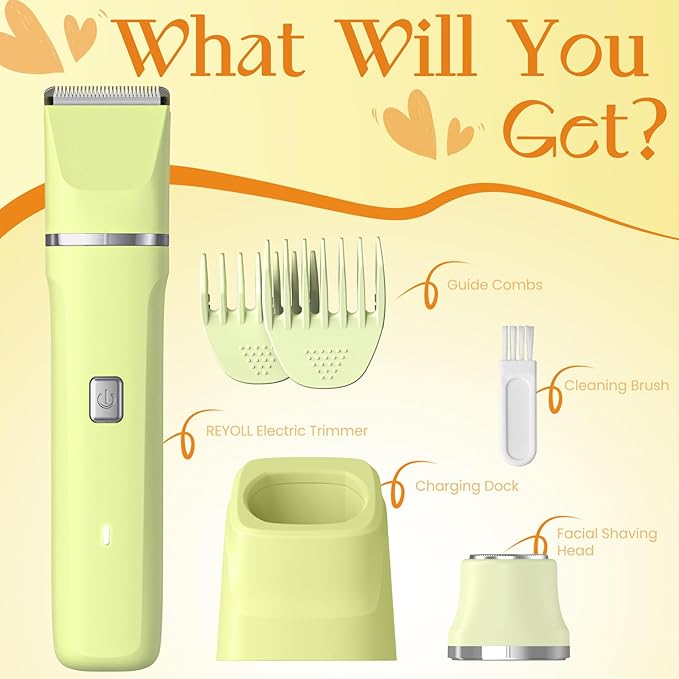 Womens Razors for Shaving - Wet/Dry 2-in-1 Beauty Dermave Bikini Shaver with Body&Facial Hair Heads, Cordless IPX7 Waterproof Trimmer for Pubic Hair&Sensitive Skin, Tiktok Trend Items (Yellow)