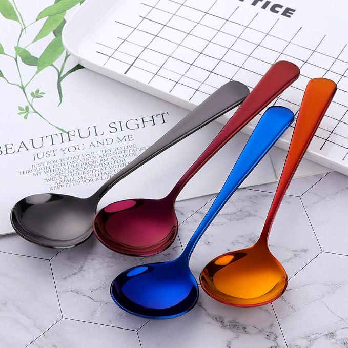 Broth Round Spoon Set, 12 Piece Reusable Stainless Steel Dinner Table Cereal