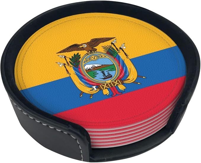 6 Pack Ecuador Flag Leather Coaster
