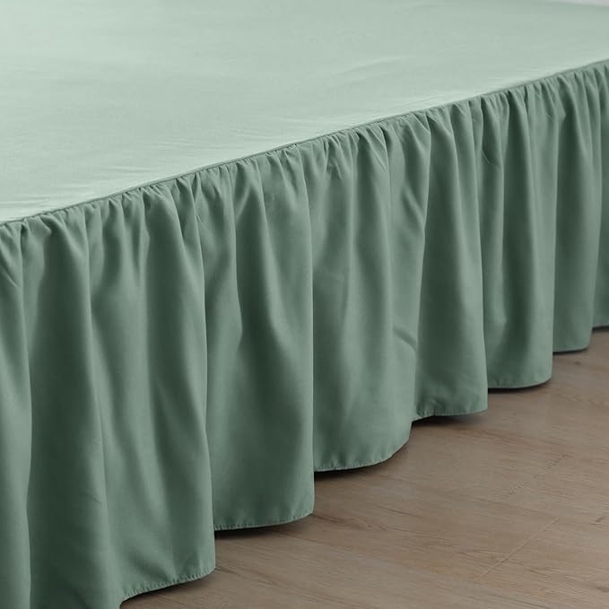 Bed Skirt Twin Size Ruffled Bed Skirt with Split Corners, 12 Inch Drop Dust Ruffle Bed Skirts with Platform, Sage Green, Twin - 12" Drop