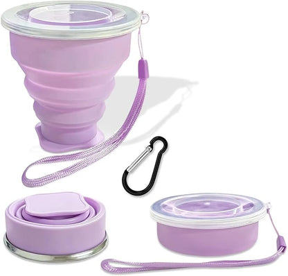 Collapsible Cup Silicone Foldable Cup-Expandable Folding Drinking Reusable Portable Mugs-Cups For Travel, Camping, Hiking, Picnic, Beach, Holiday Vacation, Outdoor Sports Light Purple