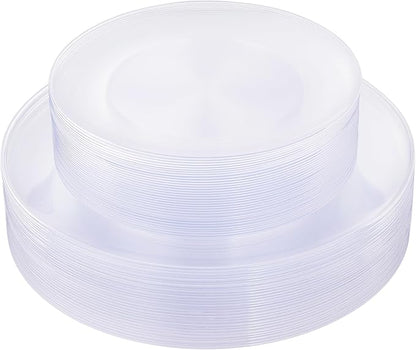 KIRE 60PCS Clear Plastic Plates - Heavy Duty Clear Disposable Plates for Party/Wedding - Include 30Pieces 10.25inch Dinner Plates and 30Pieces 7.5inch Dessert/Salad Plates