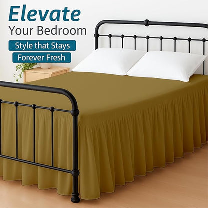 Shreem Linen Ruffled Bed Skirt with Split Corners, Gathered Style, 100% Microfiber, 12-Inch Drop, Dust Ruffle Bedskirt with Platform, Twin-XL, Taupe