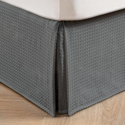 MIYE Pleated Waffle Weave Bed Skirt, Tailored Dust Ruffle 22 Inch Drop Easy Fit, Machine Washable (Dark Grey,Cal King - 22" Drop)