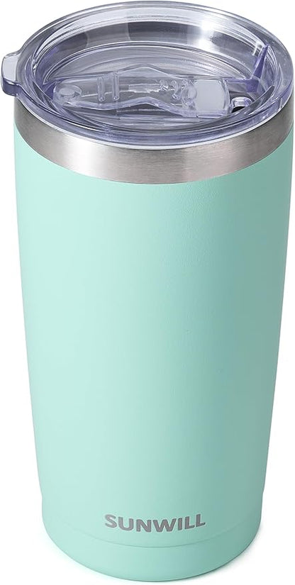 SUNWILL Travel Coffee Tumbler 20 oz, Insulated Mug with Lid, Stainless Steel Cup for Outdoor, Powder Coated Mint