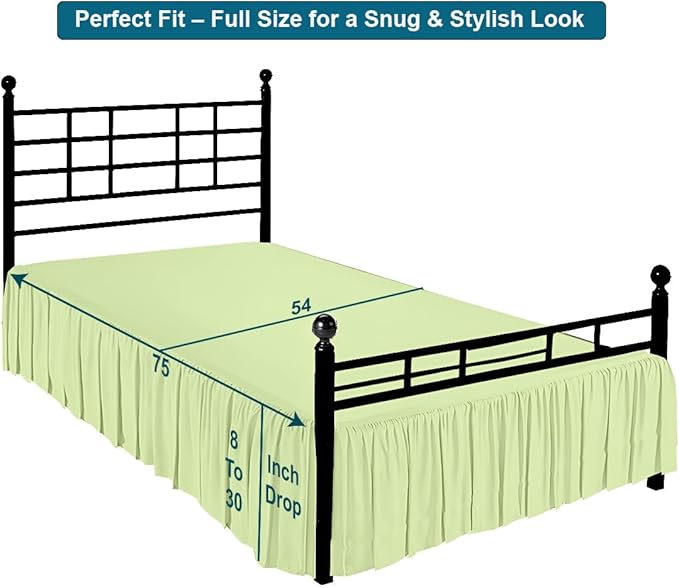 Shreem Linen Ruffled Bed Skirt with Split Corners, Gathered Style, 100% Microfiber, 15-Inch Drop, Dust Ruffle Bedskirt with Platform, Full-XL, Sage