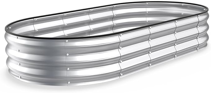 Kesfitt Raised Garden Bed, Oval Open-Bottom Design, 12-Inch Deep