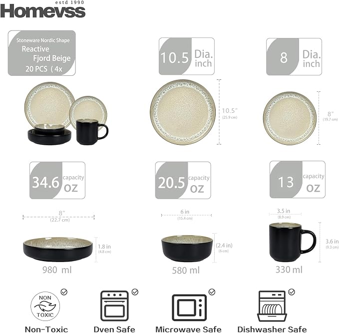 HomeVss 20-Piece Dinnerware Set