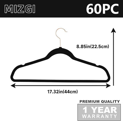 MIZGI Premium Velvet Hangers (60 Pack) Heavy Duty- Non Slip Felt Hangers - Velvet Suit Hanger Black - Rose Gold Hooks,Space Saving Clothes Hanger