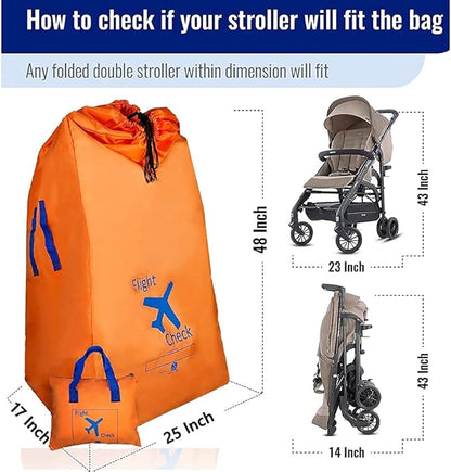 Alnoor USA Gate Check Bag for Single & Double Stroller Travel Bag for Air Plane | Extra Large & Ultra Durable - Includes Padded Shoulder Straps for Comfort & Durability With Pouch – Bonus E-Book
