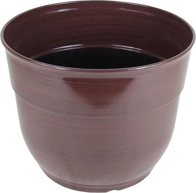 Garden Elements Indoor/Outdoor Glazed Brushed Happy Plastic Planter, Dark Brown