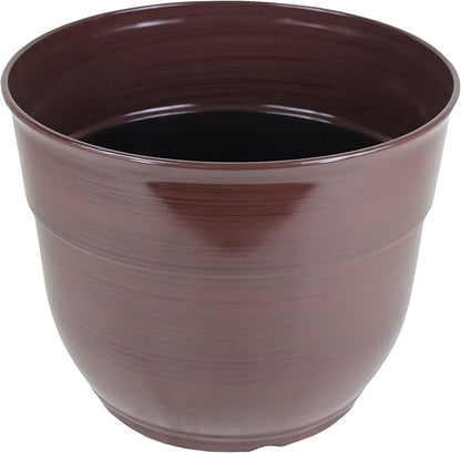 Garden Elements Indoor/Outdoor Glazed Brushed Happy Plastic Planter, Dark Brown