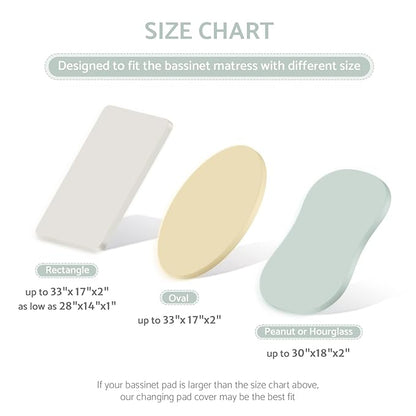 Blissful Diary Muslin Bassinet Sheets for Baby Girls Boys, Boho Soft Cotton Fitted for Oval Hourglass Rectangle Mattress, 2 Pack(Roman Green&Leaf)