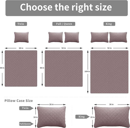 Easy-Going King Size Reversible Quilt Set with 1 Quilt and 2 Pillow Shams, Soft Bed Quilt Cover, Water Resistant Lightweight Microfiber Bedspread, Stain Resistant, Pink/Beige