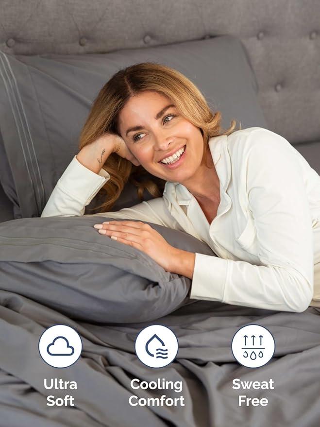 Extra Deep Twin XL Fitted Sheet - Hotel Luxury Single Fitted Sheet Only - Easily Fits 18 inch to 24 inch Mattress - Ultra Soft, Wrinkle Free with Extra Deep Pockets - Breathable & Comfy - Dark Grey