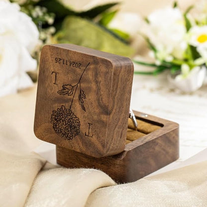 Custom Engraving Ring Gift Box Wooden Presentation Jewelry Box Case with 3 Ring Slots for Proposal Engagement Wedding Ceremony Birthday Gift