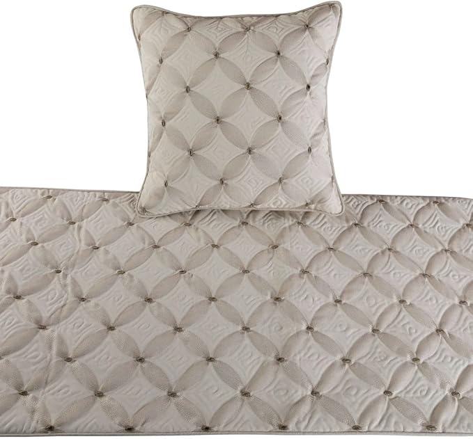 The HomeCentric King Queen Twin Ivory Bed Runner Without Pillow Cover, Twin Size 53"x18" Bed Runner Without Pillow Cover, Linen Quilted & Embroidery, Modern Contemporary - Tender Love