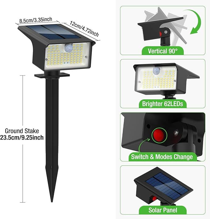 Nipify Solar Spot Lights Outdoor Motion Sensor, 3 Modes Solar Landscape