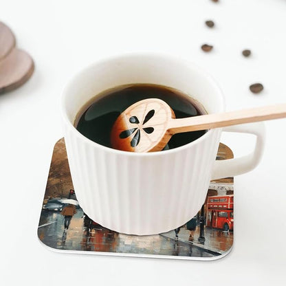 4Pcs Leather Coaster for Drinks London Impression Cup Coasters Aesthetic Drink