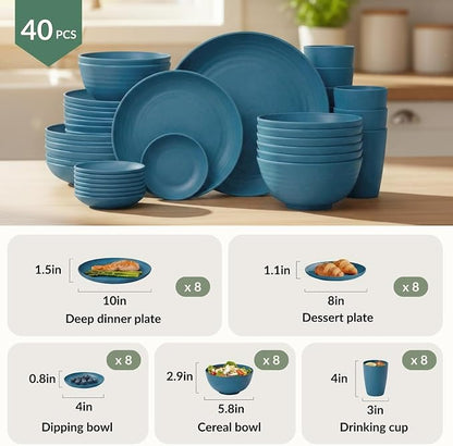 Wheat Straw Dinnerware Sets for 8, Microwave Dishwasher Safe Dish Set, Reusable