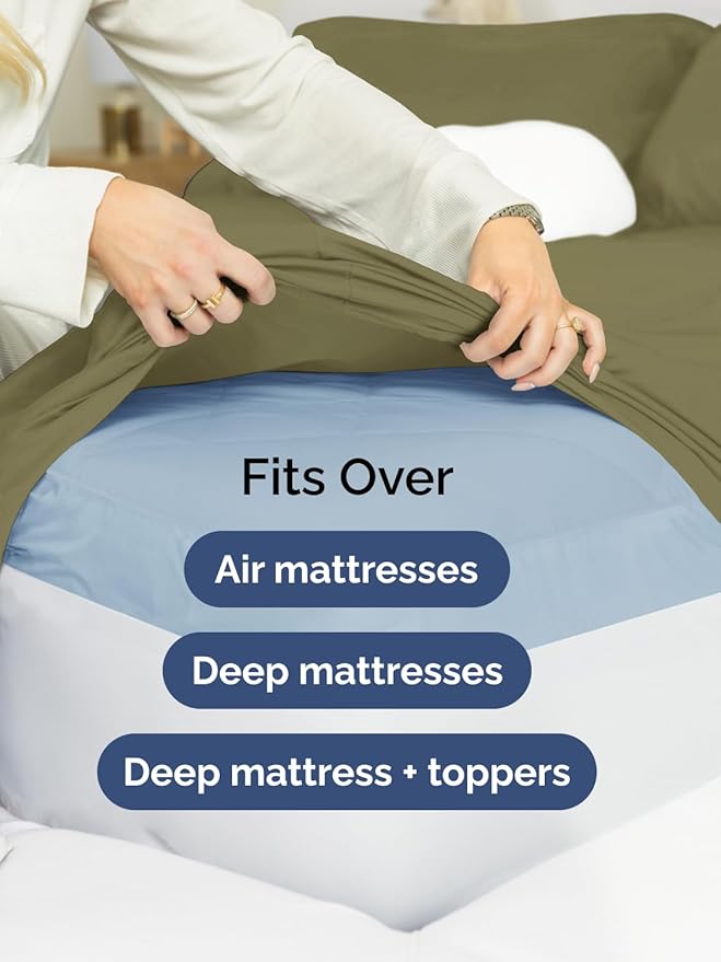 Extra Deep Full Fitted Sheet - Hotel Luxury Single Fitted Sheet Only - Easily Fits 18 inch to 24 inch Mattress - Ultra Soft, Wrinkle & Fade Free w/Extra Deep Pockets - Breathable & Comfy - Sage Green