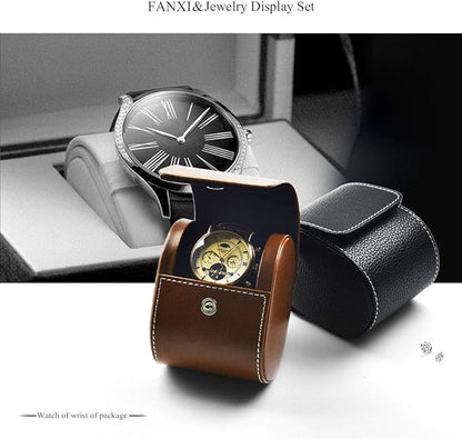 Oirlv Luxury Leather Watch Storage Box Travel Single Watch Case Watch Gift Box for Christmas Anniversary Birthday(Brown)
