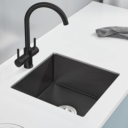 POPLFY 18 Inch Undermount Kitchen Sink, 18×18 Inch Undermount 18 Gauge Stainless Steel Single Bowl Wet Bar Prep Sink 9 Inch Deep Small Utility Sink, Black