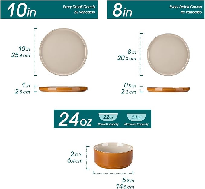 vancasso ONION Ceramic Plates and Bowls Sets, 18 Pieces Grey Dinnerware Sets