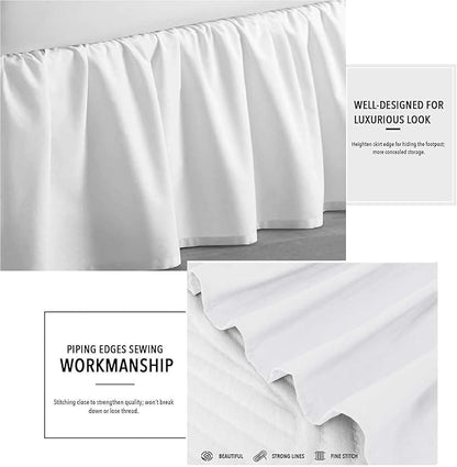 SlumberWell King Bed Skirt with Split Corners, Soft Microfiber, 18 Inch Drop, White Solid, Elegant Ruffled Design