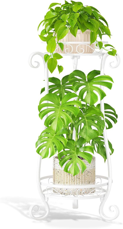 LASZOLA 2 Tier White Metal Plant Stand