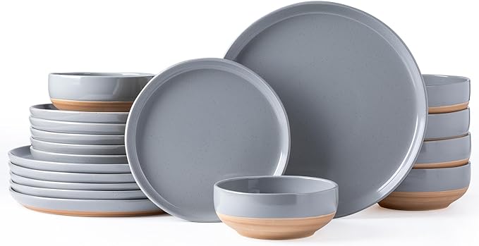 AmorArc Dinnerware Sets for 6, 18 Pieces Ceramic Plates and Bowls Set | Scratch