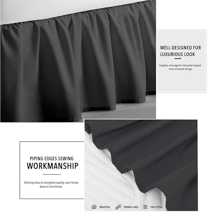 SlumberWell King Bed Skirt with Split Corners, Soft Microfiber, 21 Inch Drop, Dark Grey Solid, Elegant Ruffled Design