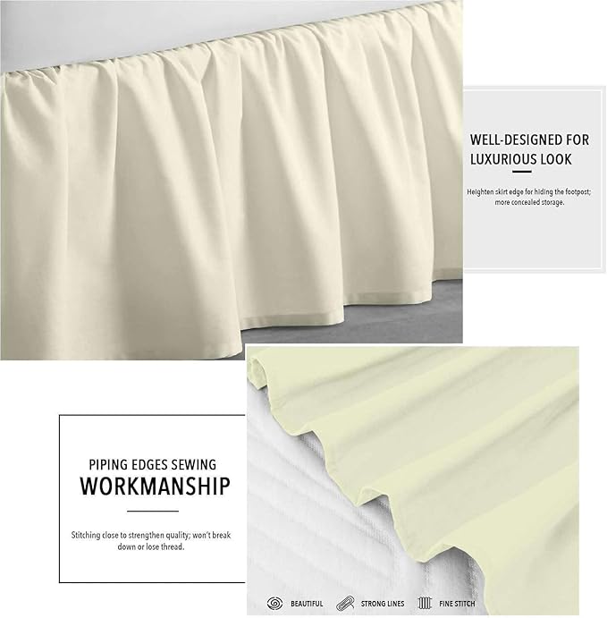SlumberWell King Bed Skirt with Split Corners, Soft Microfiber, 18 Inch Drop, Ivory Solid, Elegant Ruffled Design