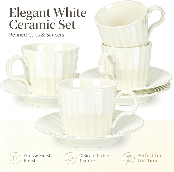 Ceramic Coffee Cup Set, 8 oz Cappuccino Cups