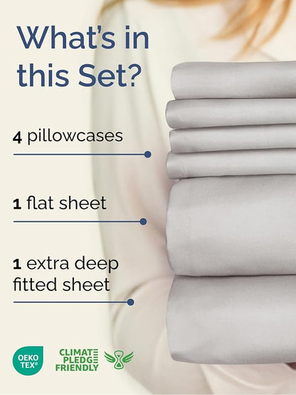 Extra Deep Queen Sheet Set - 6 Piece Breathable and Cooling Sheets - Hotel Luxury Bed Sheets Set - Easy Fit - Soft, Wrinkle Free and Comfy Sheets Set - French Grey Sheet Set with Extra Deep Pockets