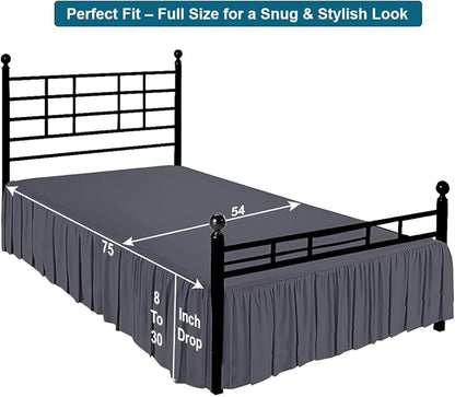 Shreem Linen Ruffled Bed Skirt with Split Corners, Gathered Style, 100% Microfiber, 30-Inch Drop, Dust Ruffle Bedskirt with Platform, Full, Dark Grey