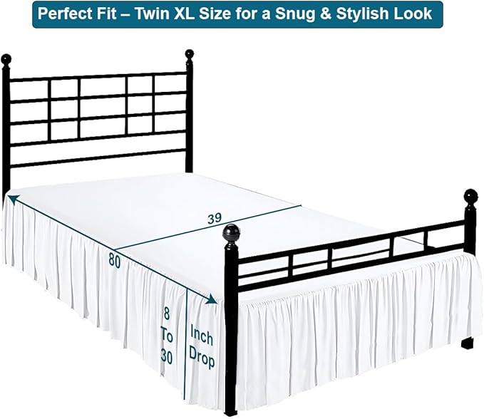 Shreem Linen Ruffled Bed Skirt with Split Corners, Gathered Style, 100% Microfiber, 21-Inch Drop, Dust Ruffle Bedskirt with Platform, Twin-XL, White