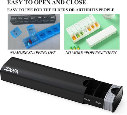 Extra Large Pill Organizer 7 Day, Aluminum Daily Pill Box, Weekly Travel Pill Case, Cute Pill Holder to Hold Vitamins, Medicines, Pills, Supplements