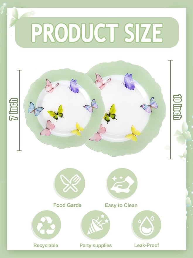 20PCS Green Butterfly Plates