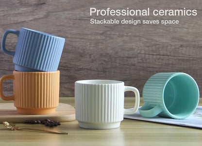 Stackable Coffee Mugs Set of 4, 7 OZ Ceramics Espresso Cups