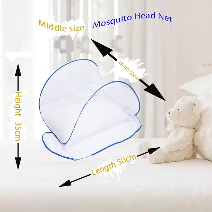 CMINGJ Portable Mosquito Head Net Foldable Pop-Up Travel Essentials Mosquito Net for Bed Free Installation-Large Size Suitable for Bedroom, Camping, nap (Medium)