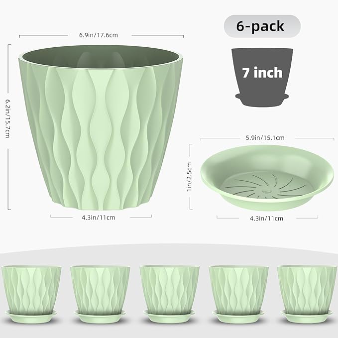6 Pack 7 Inch Indoor Plant Pots