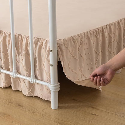 Bed Skirt Queen Size Ruffled Bed Skirt with Split Corners, 18 Inch Drop Dust Ruffle Bed Skirts with Platform, Boho Tufted Shabby Chic Queen Size Bed Skirts, Cream