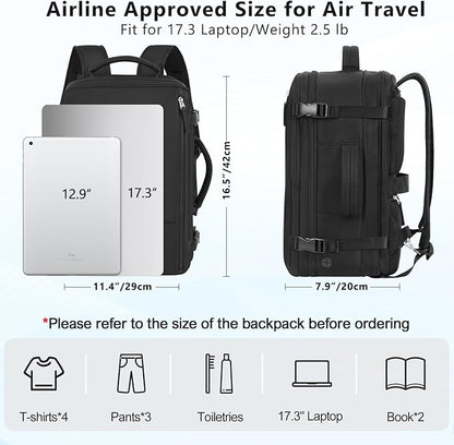 Travel Backpack for Women, Large Carry On Backpack for Travel, Waterproof Backpack Personal Item, Backpack for Women, laptop backpack 17.3 inch, College Bag Casual Daypack, Black
