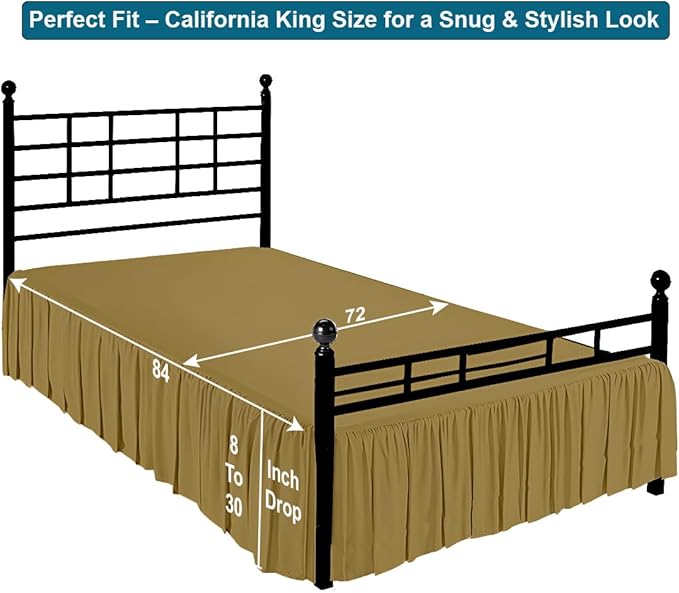 Shreem Linen Ruffled Bed Skirt with Split Corners, Gathered Style, 100% Microfiber, 12-Inch Drop, Dust Ruffle Bedskirt with Platform, Cal-King, Taupe