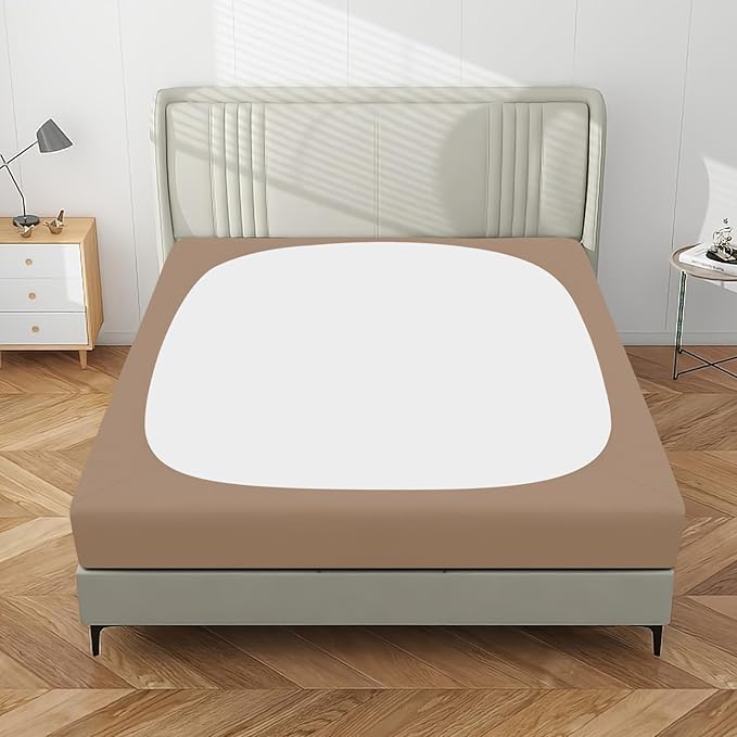 PureFit Stretchy Box Spring Cover King - Elastic Fitted Box Spring Wrap Around 4 Sides, Wrinkle & Fading Resistant Fits King and C-King Size Beds, Camel
